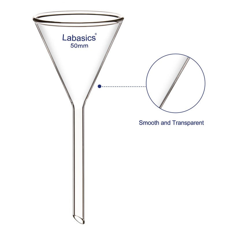 Labasics 2-Pack Glass Heavy Wall Funnel Borosilicate Glass Funnel, Short Stem 50 mm Diameter, 50 mm Stem Length - Image 3